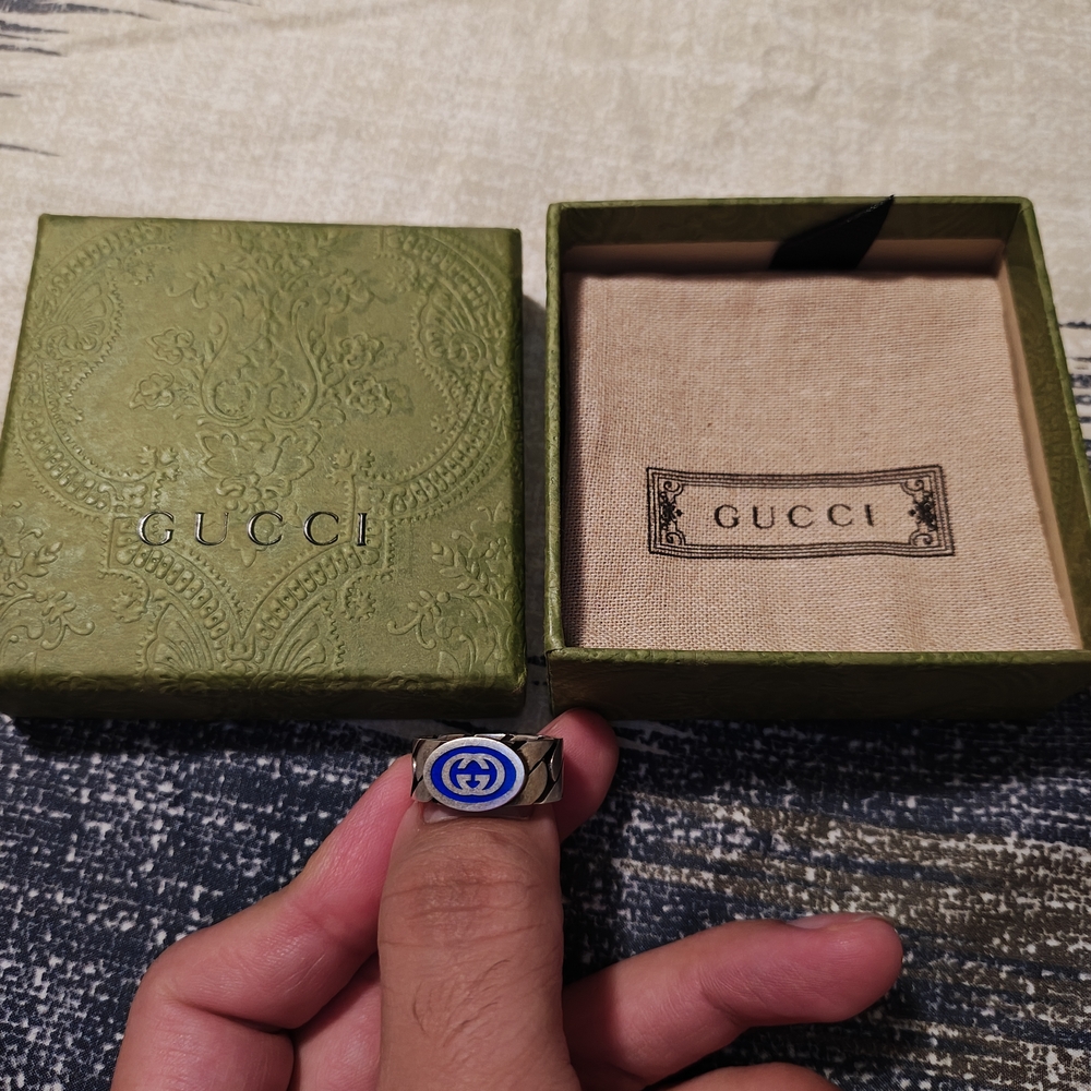Gucci Silver and Blue Men's Ring